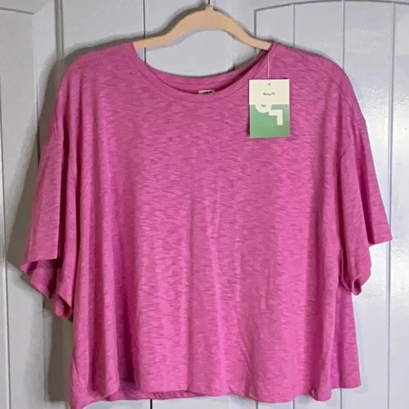 JoyLab Women’s Dusty Pink Slub Short Sleeve Boxy Fit T-Shirt, Size Large; NWT - Picture 4 of 12